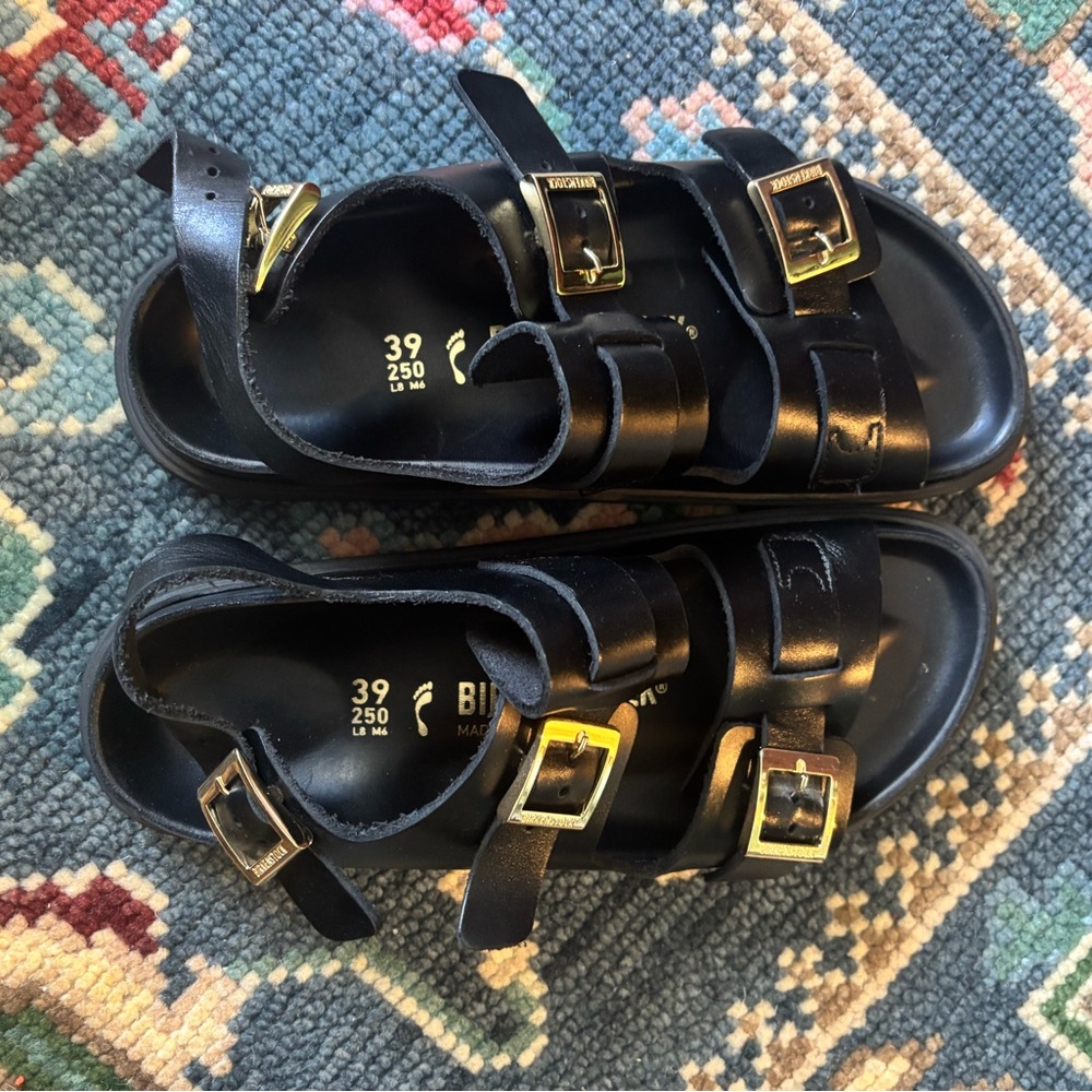 Birkenstock Black Sandals with Gold Buckles